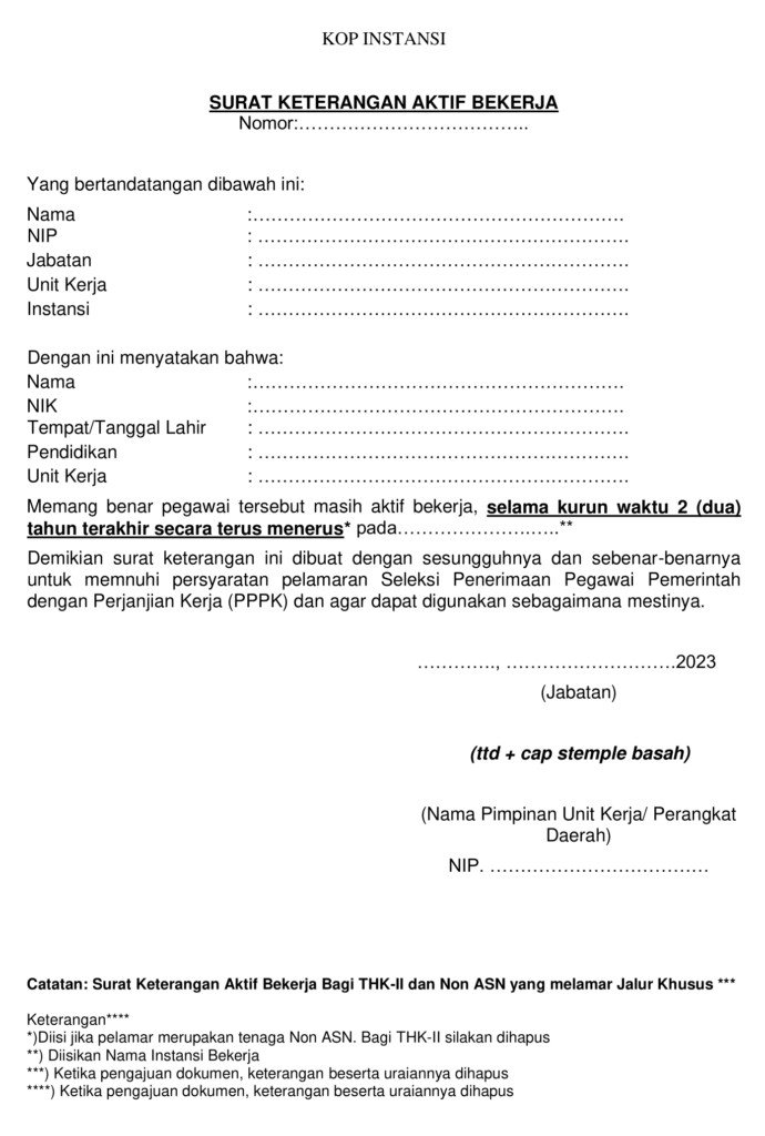Format Surat Keterangan Aktif Bekerja PPPK Yang Tepat 100% 2 surat keterangan aktif bekerja