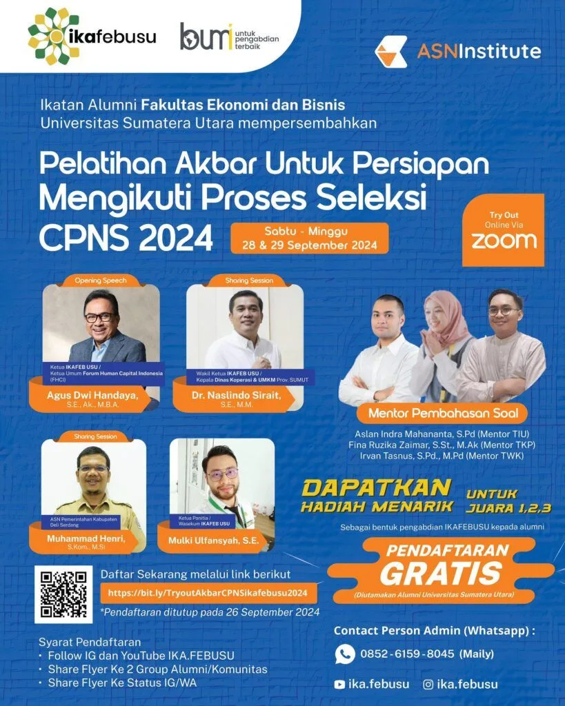 IKA FEB USU Gelar Pelatihan dan Try Out Akbar Persiapan Seleksi CPNS 2024 Bersama ASN Institute 4 Kerjasama IKA FEB USU 2