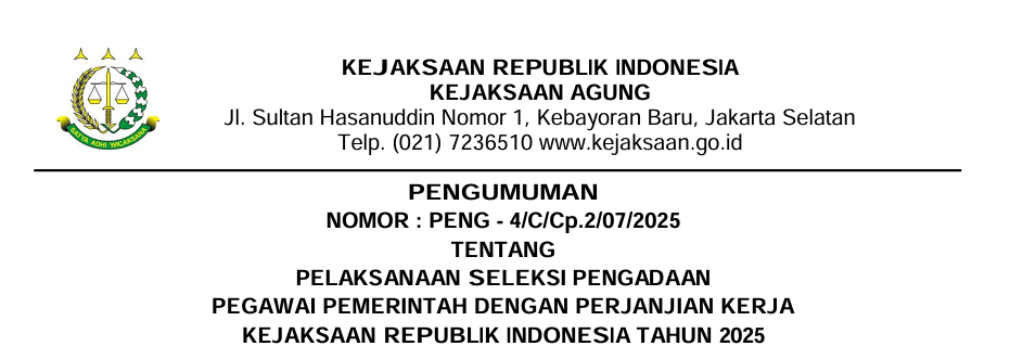 RESMI DIBUKA! Pendaftaran PPPK Kejaksaan 1.609 Formasi 1 formasi pppk kejaksaan