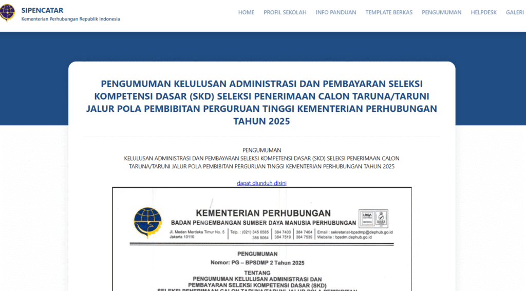 Link Resmi Hasil SKD SIPENCATAR 2025! Wajib Cek disini! 2 pengumuman skd sipencatar 2025
