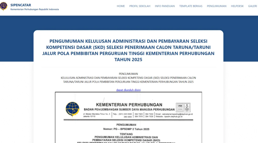 Hasil SKD SIPENCATAR 2025: Cek Link Pengumuman Resmi Disini 2 pengumuman skd sipencatar 2025