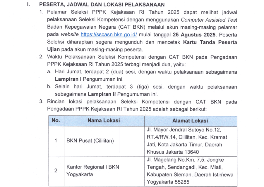 Wajib Cek! Lokasi SKT PPPK Kejaksaan & Jadwal Resmi 2025! 3 jadwal skt pppk kejaksaan