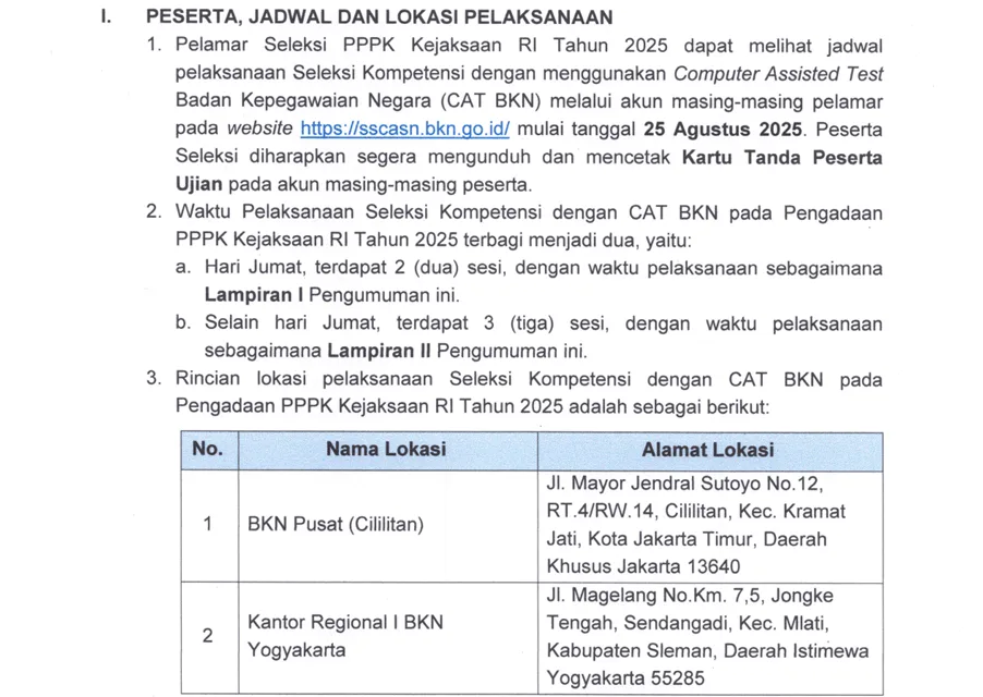 Wajib Cek! Lokasi SKT PPPK Kejaksaan & Jadwal Resmi 2025! 3 jadwal skt pppk kejaksaan