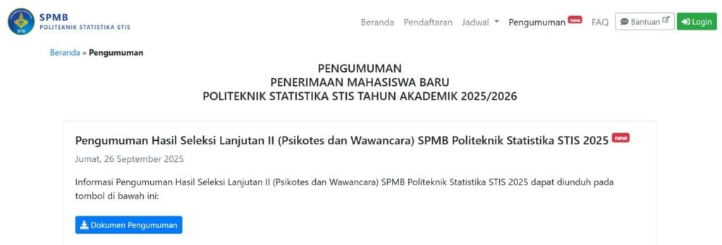 Segera Cek! Pengumuman STIS Seleksi Lanjutan II 2025 2 cara cek pengumuman stis
